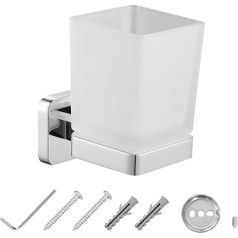 JASSFERRY Wall Mounted Frosted Glass Toothbrush Holder Bathroom Chrome
