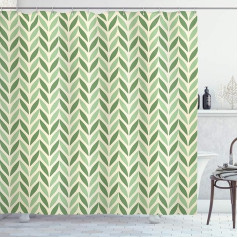 ABAKUHAUS Botanical Shower Curtain, Symmetrical Green, Fabric Fabric Bathroom Decoration Set with Hooks, 175 x 180 cm, Green Light Green