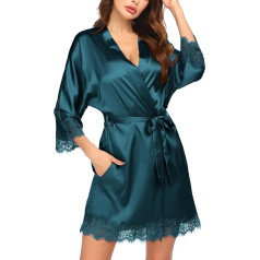 Ekouaer Women's Dressing Gown Bathrobe Satin Sexy Kimono with Pockets Short Robe with Belt Nightdress for Bridal Sleepwear