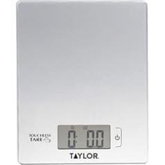 Taylor Digital Kitchen Scales with Touchless Tare Function in Gift Box - Highly Accurate Plastic Silver - 16cm x 20cm