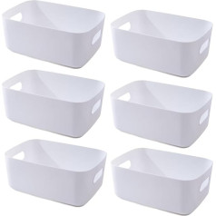 NCRGB 6 White Large Storage Boxes Plastic Storage Basket with Handles 25 x 18 x 10 cm Kitchen Cabinet Organiser Box Baskets Storage Plastic Box for Bathroom Shelf Plastic Box