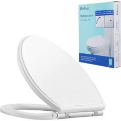 Hibbent Premium one click toilet seat with lid (oval), easy installation and quick release for easy cleaning, sturdy hinge design to prevent sliding, gently closed
