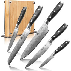 Stallion Damascus Wave Knife Set - Damascus Steel Knife with Knife Block