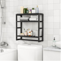 Easyhomie Adjustable Bamboo Wall Shelf, Three-Tier Multifunctional Bathroom Shelf, Kitchen Shelf, Plant Shelf, Bookcase, Wall Mounted or Freestanding (42 x 15 x 43 cm)