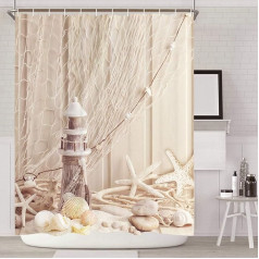 Alishomtll Shower Curtain Textile Shower Curtain Fabric with Rings 120 x 200 cm Shells Shower Curtain Bath Curtain Digital Print Polyester Anti Mould Beige