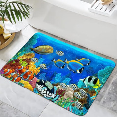 YISUMEI Bathroom Rug 42 x 60 cm Bath Mat Rubber Sole Non-Slip Washable Absorbent Bath Mat Quick Drying (Tropical Fish)