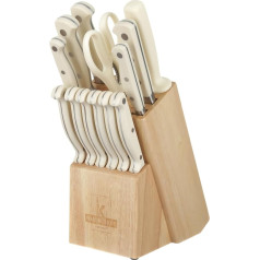 KASANOVA - Wooden Knife Block with 11 Knives, Scissors and Sharpener, Kitchen Knife Block Complete Set for Kitchen