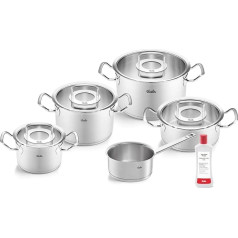 Fissler Original Profi Collection Stainless Steel Cooking Pot Set 5 Pieces with Glass Lid + Free Stainless Steel Care Induction Silver