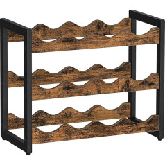 SONGMICS Countertop KWR011B01 Wine Rack, Bottle Rack with 3 Shelves, Holds up to 12 Bottles, Bamboo Bottle Holder for Kitchen, Bar, Dining Room, Living Room, Vintage Brown/Black