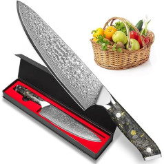 BILLION DUO 8 Inch Chef's Knife Damascus Knife Kitchen Knife Razor Sharp, 67 Layers Stainless Steel Core, Unique Carbon Fibre & Gold Leaf Handle