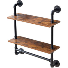 IBUYKE RF-TM014 Wall Shelf, Floating Shelf with Towel Holder, 60 x 20 x 66 cm, Wall Shelf for Books, Vintage Standing Shelf, Ladder Shelf, Decorative Shelves, for Living Room, Kitchen, Bedroom, Bathroom