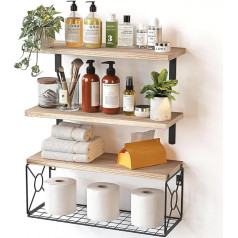 Pipishell Floating Shelves Wall Shelf Paulownia Wood Wall Shelves Wooden Shelves 3+1 Piece for Bedroom Bathroom Living Room Kitchen Home Office Laundry Room