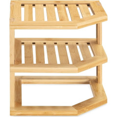 Navaris Bamboo Corner Shelf with 3 Levels - Wooden Shelf for Kitchen Bathroom - Kitchen Corner Shelf Standing for Worktop Cabinet - Organiser Natural