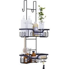 Honsdom Shower Shelf for Hanging, Shower Shelf No Drilling for Shower Screen, Bathroom Organiser with 2 Shower Baskets, Shampoo Holder for Shower, Black