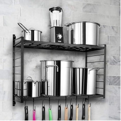 BestVida SparkWorks Pot Rack, 2-Layer Iron Kitchen Shelf, Wall Mounted, Pan Holder with 12 Hooks, Kitchen Utensil Holder, Kitchen Wall Shelf for Pots and Pans