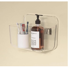Boutihao 1 Pack Transparent Bathroom Organiser for Wall Mounting, Shower Shelf, No Drilling, Bathroom Organiser, Adhesive Shelf, Plastic Shower Shelves for Bathroom and Kitchen