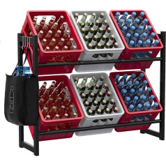MIXXIDEA Drinks Crate Rack 6 Crates, Drinks Shelf with 4 Hooks & Six Pack Holder, Sturdy Metal Drink Crate Holder, Crate Shelf, Beer Crate Rack, Box Stand, 28 x 104 x 90.6 cm, Black