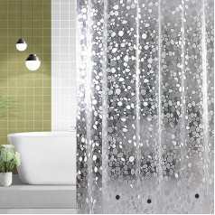 WedDecor Waterproof Heavy Duty PVC Transparent 3D Effect Pebbles Printed Mildew Resistant Shower Curtain with Magnetic Bottom 12 Curtain Hooks 180x180cm