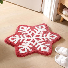 Justup Bathroom Rug, Non-Slip Entry Doormat, Soft Hexagon Snowflake Bath Mat, Christmas Decorative Mat, Absorbent Rug, Machine Washable, 60 x 60 cm (Red)
