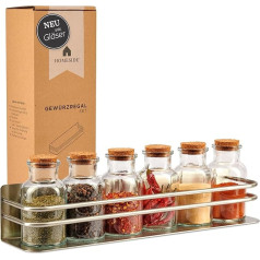 HOMESIDE® Spice Rack with Spice Jars Made of Stainless Steel for the Wall - Set Including Spice Jars with Corks - High Quality and Modern Shelf for Spice Storage