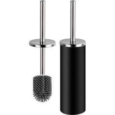 Bingobang Toilet Brush, Silicone Toilet Brush and Container, Stainless Steel Rustproof Lid Handle, Toilet Brushes for Bathroom with Quick-Drying Holder Set (Black)