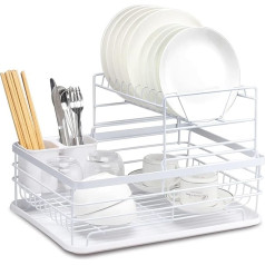 BTGGG Dish Drying Rack White 2 Tier Dish Drainer with Drip Tray & Cutlery Holder Dish Drying Rack Drainer Dish Rack Drainer Dish Rack for Kitchen Sink 43 x 32 x 27 cm