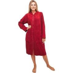 ALLEN & MATE Ladies 100% Cotton Zip Up Bathrobe Hooded Dressing Gown, navy blue