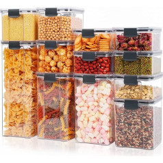 RHtvrll Storage Jars Set, 12 Pieces Plastic Storage Jars, Airtight Food Dispenser Set with Lid, Airtight Storage Sets for Sugar, Flour, Snacks, Dog, Cat, Pet Food