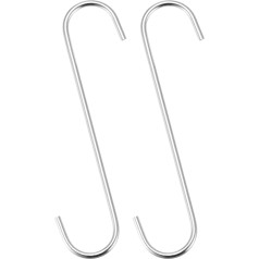 sourcing map S Hanging Hooks 200mm Extra Long Steel Indoor Outdoor Garden Bathroom Cabinet Workshop Kitchen (Silver)