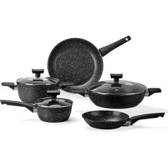 Moneta Magnolia Stone Black 8-Piece Saucepan Set Also Suitable for Induction Cookers