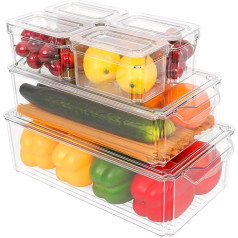 Bewahly Fridge Organiser, Set of 6, Fridge Storage Box, Stackable with Lid, Fridge Organiser System, Fruit and Vegetable Container for Kitchens, Fridge, Cupboards, Shelves - BPA Free