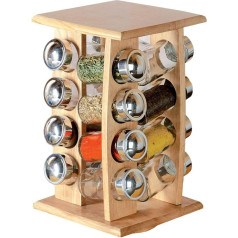 orion group Spice Rack, Spice Rack Wall, Spice Rack Standing, Pack of 16 Spice Containers, Organiser Shaker Set, Spice Holder, Wood, Glass, Plastic, 80 ml, for the Kitchen (Rotatable)