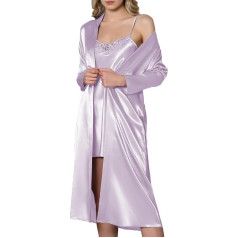 GIONA Women's Satin Sexy Dressing Gown with Nightdress Two Piece Sleepwear Bathrobe Short Negligee Set Silk, purple