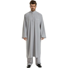 Xinvivion Muslim Robes for Men - Islamic Jubba Thobe Arabic Loose Kaftan with Long Sleeves, Middle East Ethnic Clothing 2 Piece Set