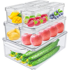 Lre Co. Fridge Boxes, Set of 7, Vegetable Box, Fridge Organiser Set with Lid, Stackable Kitchen Storage for Kitchen Storage, Fruit, Vegetables