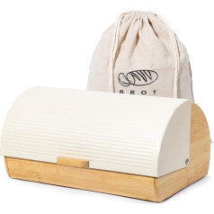 GREELUE Bread Bin Metal Wood, Bread Box Black, Bread Storage Box Large, Bread Basket with Lid, Bread Box Kitchen, Bread Bag (Beige-39 cm)
