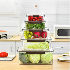 Food Storage Containers with Lids, 5 Packs, Total 13.2L, Stackable, Kitchen Food Container Sets with Timer, Leakproof Fridge Organizer for Vegetables, Fruits, Salad, Freezer