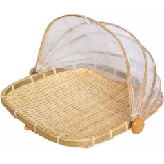 Xshelley Square Bamboo Tent Basket with Lid Vegetables/Fruits Bread Storage Basket (Square28cm)