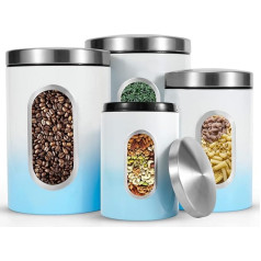 JENNIMER Kitchen Canister Set Stainless Steel with Clear Windows for Sugar Food Tea Coffee Candy 4 Pieces (Gradient) Blue