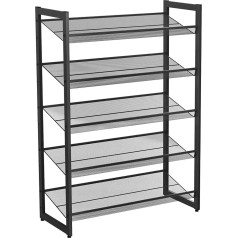 Songmics Shoe Rack with 5 Shelves, Expandable Metal Shoe Rack, Adjustable Shoe Rack, Holds 15–20 Pairs of Shoes, Short Boots, Pumps, 74 x 104 x 30.7, Black, LMR005B