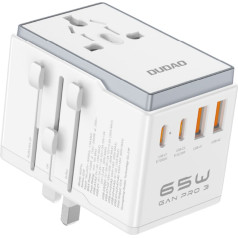 Dudao Universāls ceļojuma lādētāja adapteris 65W EU / US / JP / AUS / UK 2x USB-C 2x USB-A - balts