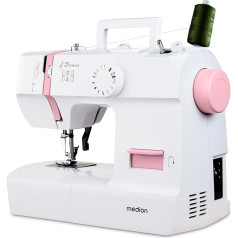 MEDION Sewing Machine SM70 (70 Watt, 12 Different Stitch Patterns, LED Sewing Light, Adjustable Stitch Length, Reverse Button, Thread Cutter, MD11179) Pink