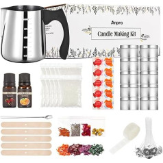 Anpro Candle Making Kit Including Soy Wax, Wicks, Melting Pot, Cans, 4 Dyes & 4 Types of Dried Flowers, 2 Essential Oils