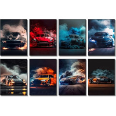 NebulaNova 8 x Car Posters Supercar Poster Art Prints for Walls Vintage Racing Car Wall Art for Boys Bedroom (Unframe, 8 x 12 Inches)