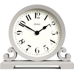 JONES CLOCKS® Saloon Table Clock I Traditional Double Iscrolli Design I Grey I Contemporary Classic Style for Desk, Table, Shelf or Bedside Table