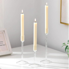 Glasseam Glass Candle Holder Taper Candles Clear: Set of 3 Candle Holders Modern Taper Candle Holder Glass for Table Decoration Candle Holder Christmas for Dining Table Wedding Birthday Decoration