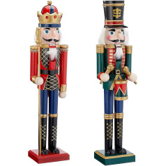 Cepewa Wooden Nutcracker Set King + Drummer r/g r/b 38 cm Christmas Decoration Figure Ore Mountains Nut Breaker Nut Cracker Nut Tongs (1 x Nutcracker Set King + Drummer r/g 38 cm)