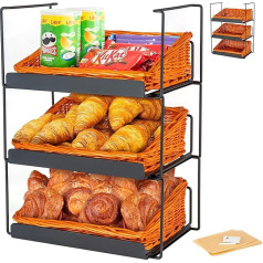 Stand Shelf with Baskets, Standing Shelf Kitchen as Vegetable Shelf, Storage Potatoes, Bread, Fruit, Kitchen Stand Shelf and Shelf Baskets, Basket Tier, Standing Shelf, Black, 3 x Wicker Baskets,