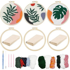 Allazone Punch Needle Embroidery Set for Beginners, Punch Needle Embroidery Starter Kit with Leaf Pattern, Yarns, Embroidery Hoop, Threading Tool and Instructions