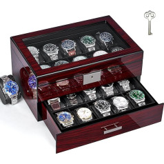 ANWBROAD Watch Box 20 Slots Watch Box Watch Storage for Men with Large Glass Lid 2-Tier Watch Display Case Lockable Watch Organiser Luxury Watch Holder JWB002Y